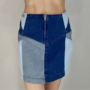 Guess Colorblock Patchwork Denim Mini Skirt, Y2K, Xs-S